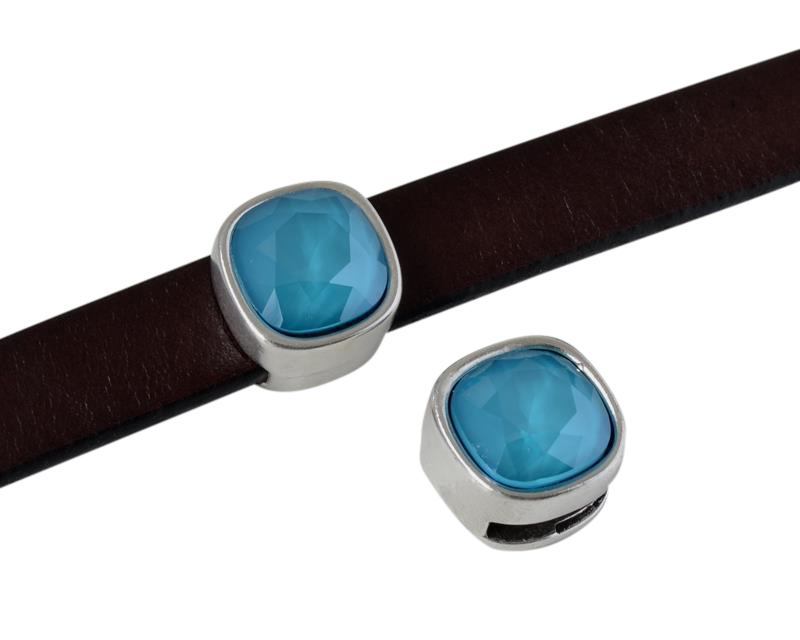 SWAROVSKI and Zamak slider. 13x13mm. Silver-Azure Blue. Inn.10x2.5mm
