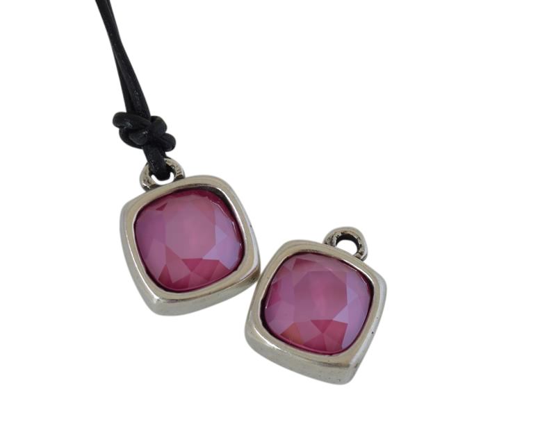 SWAROVSKI and metal pendant. 13x13mm. Silver-Peony Pink. Inn.2mm