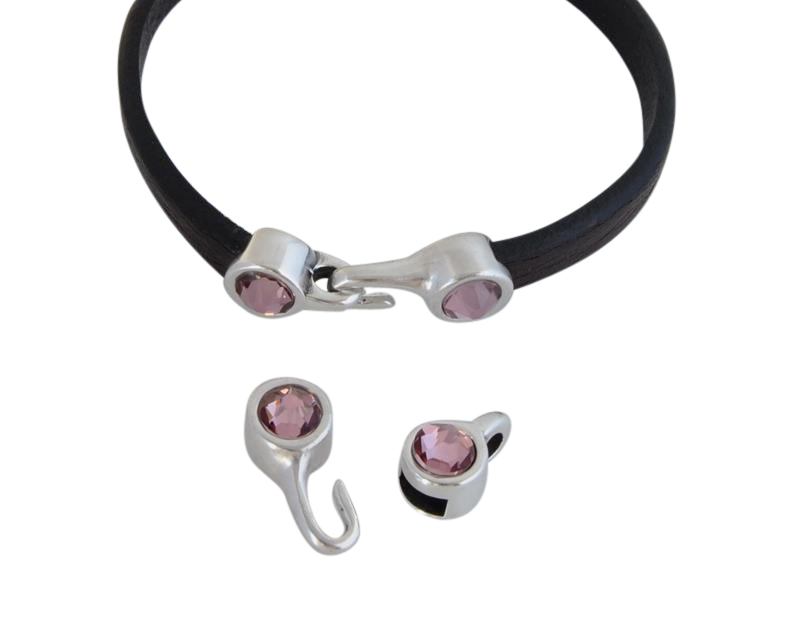 SWAROVSKI clasp with end cap. 2 pieces set 6x15mm-6x11mm. Silver-AntiquePink. Inn.5x2mm