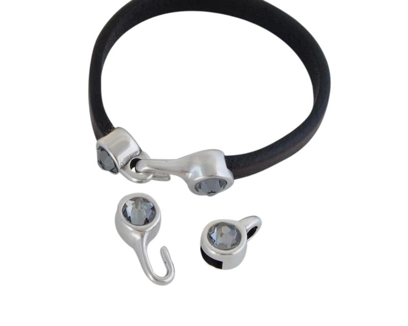 SWAROVSKI clasp with end cap. 2 pieces set 6x15mm-6x11mm. Silver-Silvernight. Inn.5x2mm