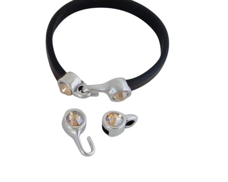 SWAROVSKI clasp with end cap. 2 pieces set 6x15mm-6x11mm. Silver-Golden Shadow. Inn.5x2mm