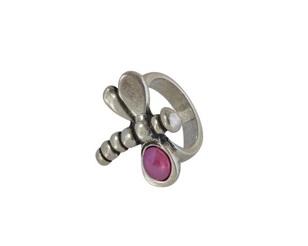 SWAROVSKI and Zamak Dragonfly ring. 25x28mm. Silver-Peony Pink. Inn.3mm