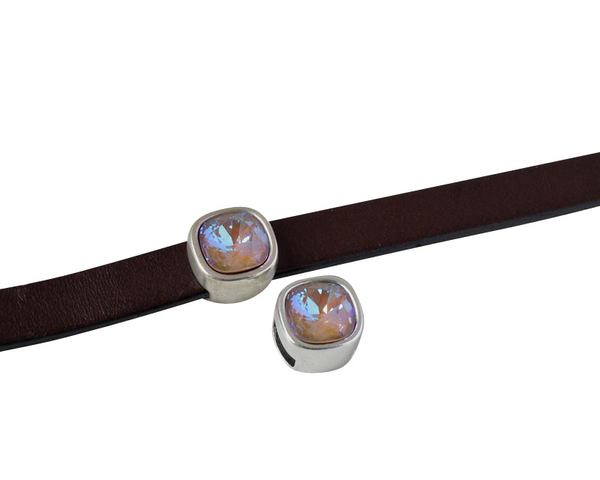 SWAROVSKI and Zamak slider. 13x13mm Square. Silver-Cappuccino Delite. Inn.3mm