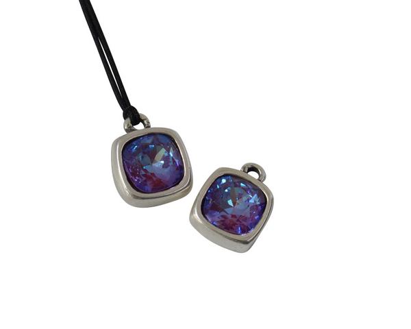 SWAROVSKI and metal pendant. 13x13mm. Silver-Burgundy Delite. Inn.2mm