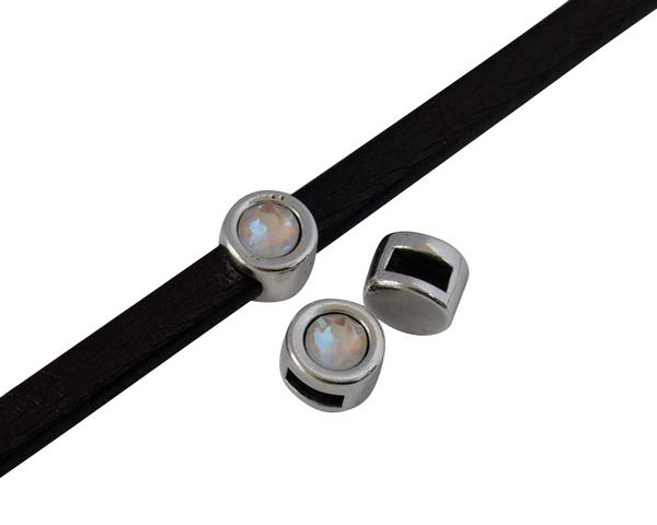 SWAROVSKI and Zamak Slider. 8mm coin. Silver-Light Grey Delite. Inn.5x2mm