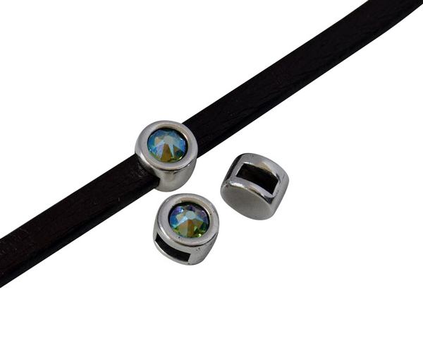 SWAROVSKI and Zamak Slider. 8mm coin. Silver-Peridot Shimmer. Inn.5x2mm