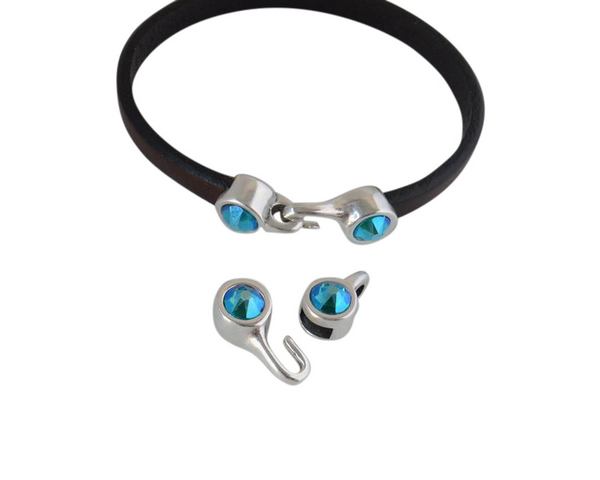 SWAROVSKI clasp with end cap. 2 pieces set 6x15mm-6x11mm. Silver-Blue Zircon Shimmer. Inn.5x2mm
