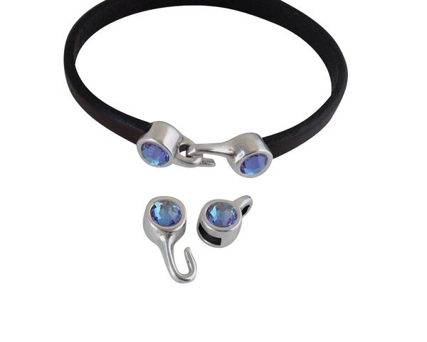 SWAROVSKI clasp with end cap. 2 pieces set 6x15mm-6x11mm. Silver-Burgundy Delite. Inn.5x2mm