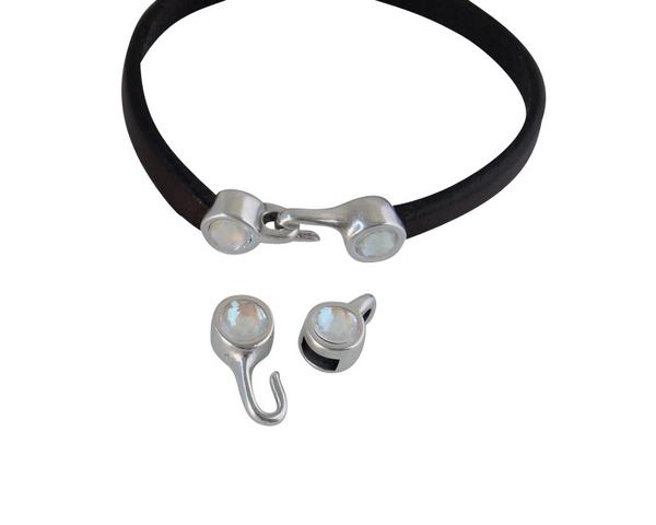 SWAROVSKI clasp with end cap. 2 pieces set 6x15mm-6x11mm. Silver-Light Grey Delite. Inn.5x2mm