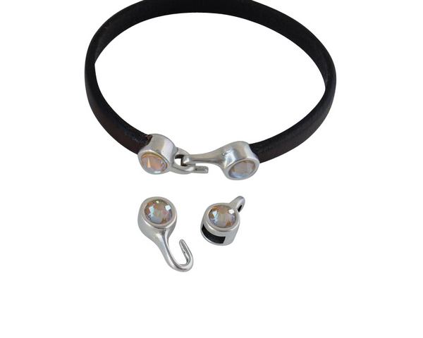SWAROVSKI clasp with end cap. 2 pieces set 6x15mm-6x11mm. Silver-Ochre Delite. Inn.5x2mm