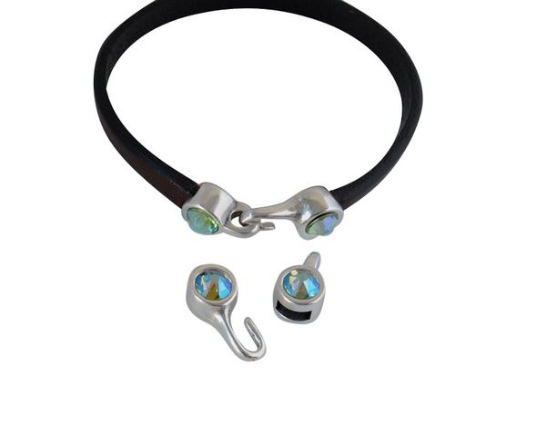 SWAROVSKI clasp with end cap. 2 pieces set 6x15mm-6x11mm. Silver-Peridot Shimmer. Inn.5x2mm