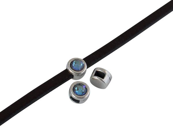 SWAROVSKI and Zamak Slider. 6x4mm. Silver-ArmyGreen. Inn.3x2mm