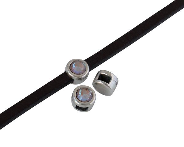 SWAROVSKI and Zamak Slider. 6x4mm. Silver-Cappuccino Delite. Inn.3x2mm