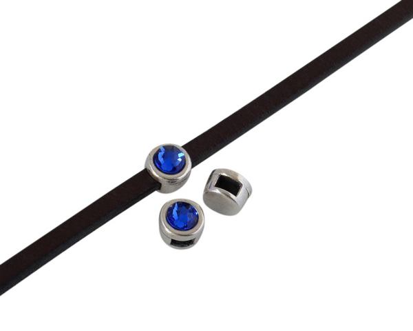 SWAROVSKI and Zamak Slider. 6x4mm. Silver-Majestic Blue. Inn.3x2mm
