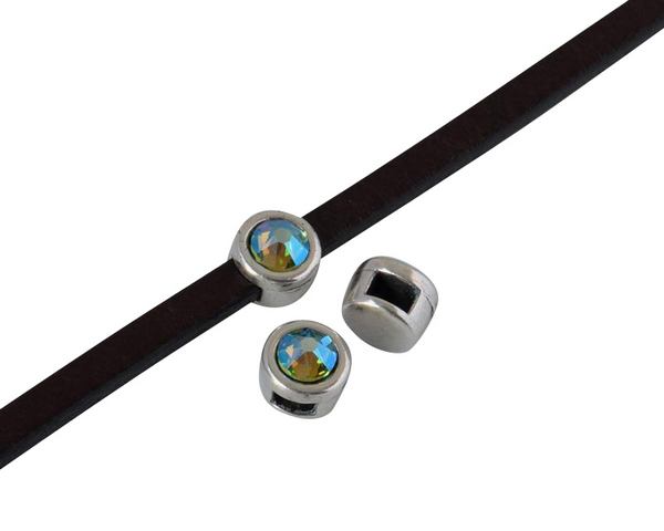 SWAROVSKI and Zamak Slider. 6x4mm. Silver-Peridot Shimmer. Inn.3x2mm