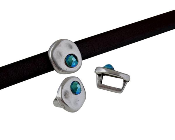 SWAROVSKI and Zamak Slider. Coin 8.3x8x8mm. Silver-Blue Zircon Shimmer. Inn.5x2.5mm