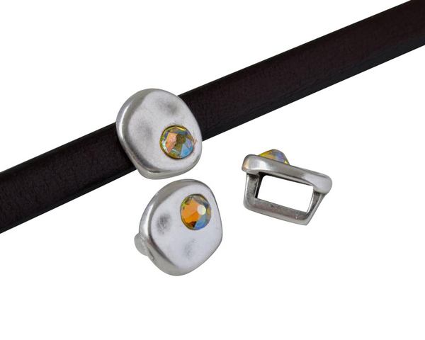SWAROVSKI and Zamak Slider. Coin 8.3x8x8mm. Silver-Citrine Shimmer. Inn.5x2.5mm