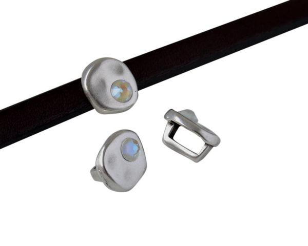 SWAROVSKI and Zamak Slider. Coin 8.3x8x8mm. Silver-Light Grey Delite. Inn.5x2.5mm