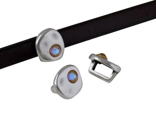 SWAROVSKI and Zamak Slider. Coin 8.3x8x8mm. Silver-Ochre Delite. Inn.5x2.5mm