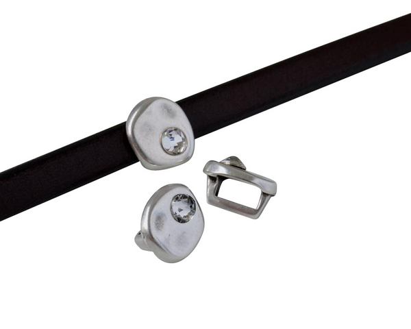 SWAROVSKI and Zamak Slider. Coin 8.3x8x8mm. Silver-Crystal. Inn.5x2.5mm