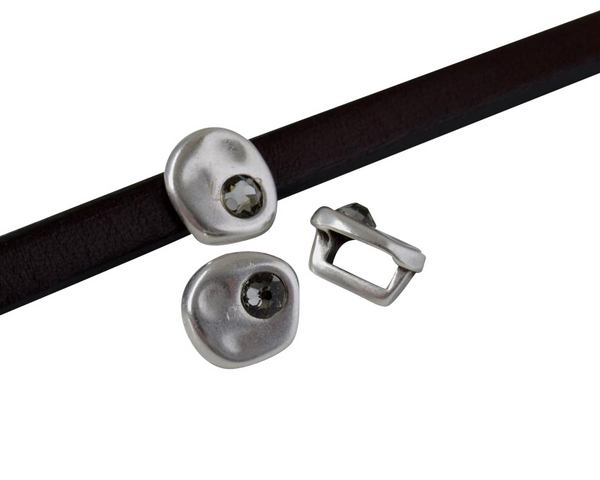 SWAROVSKI and Zamak Slider. Coin 8.3x8x8mm. Silver-Black Diamond. Inn.5x2.5mm
