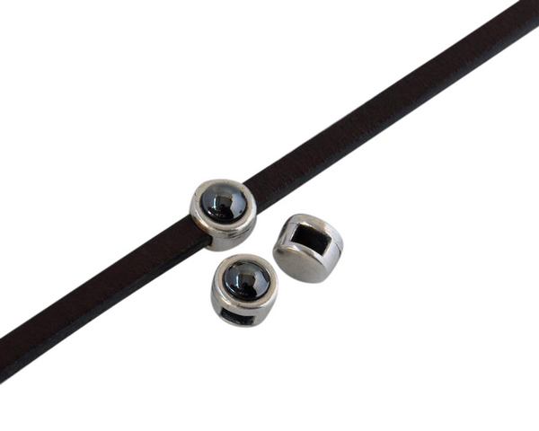 SWAROVSKI and Zamak Slider. 6x4mm. Silver-Jet Hematite. Inn.3x2mm
