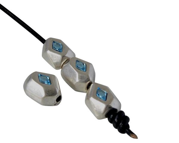 SWAROVSKI and Zamak Slider. Rhombus 11x8mm. Silver-Aquamarine. Inn.2mm.
