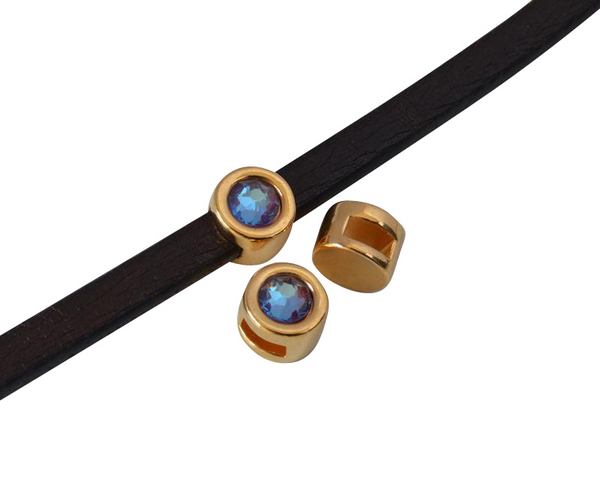 SWAROVSKI and Zamak Slider. 8mm coin. Gold-Burgundy Delite. Inn.5x2mm