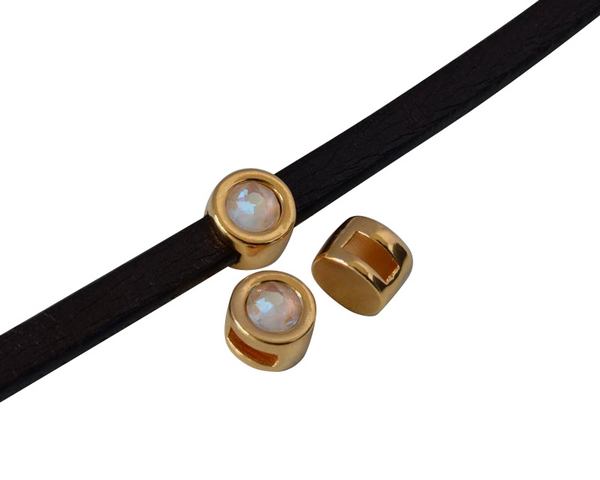 SWAROVSKI and Zamak Slider. 8mm coin. Gold-Light Grey Delite. Inn.5x2mm