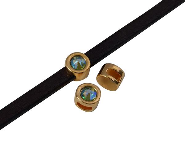 SWAROVSKI and Zamak Slider. 8mm coin. Gold-Peridot Shimmer. Inn.5x2mm