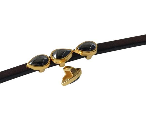 SWAROVSKI and metal slider drop 8x5mm. Gold-Jet hematite Pearl. Int.3x2mm