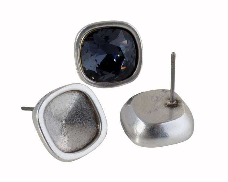 Zamak earring. 13x13mm. No stone. For Swarovski 4470-10mm. Silver