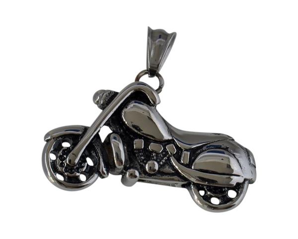 Stainless steel 316L. Motorcycle pendant. 43x27x8mm. Silver. Inn.5x8mm