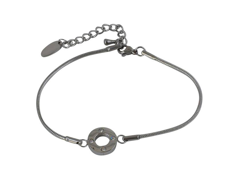 Stainless Steel chain bracelet with extender chain and cubic zirconia. 12mm Connector. Silver. 8.2 inch