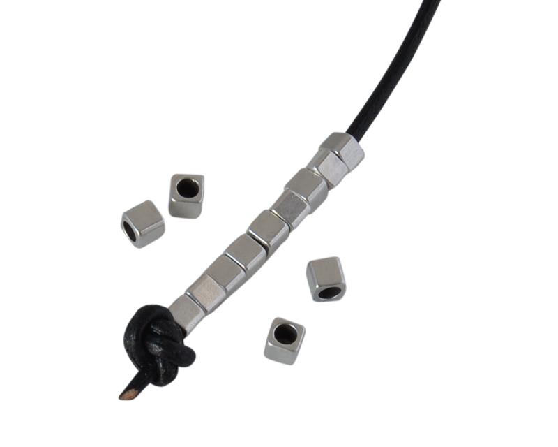 Brass cube bead 2x2mm. Silver. Inn.1.3mm