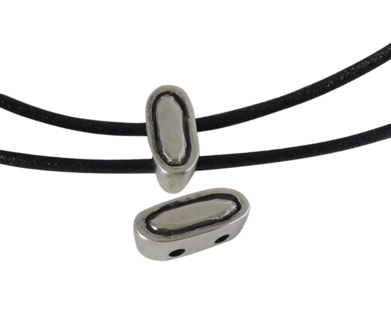 Zamak slider two holes. 18x8x7mm oval. Silver. Inn.2.5mm
