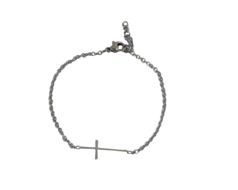Stainless Steel bracelet 316L. 7inch Cross. Silver