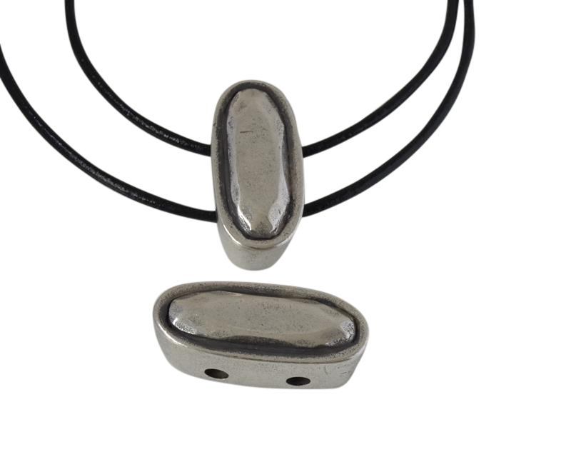 Zamak slider two holes. 23x10x8mm.Silver. Inn.3mm