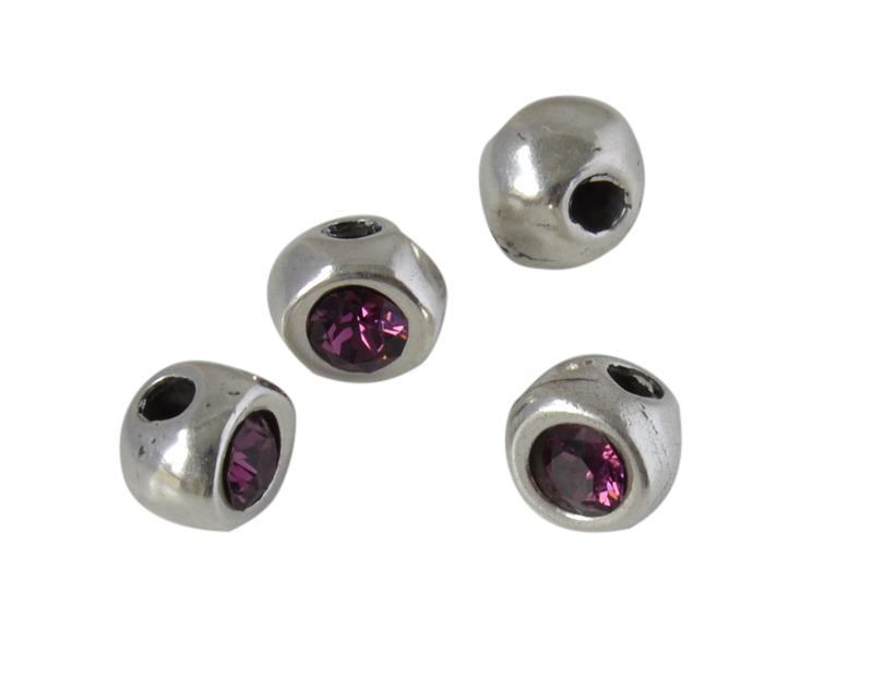 SWAROVSKI and Zamak round bead. 7x7x6 irregular. Silver-Amethyst. Inn.3mm