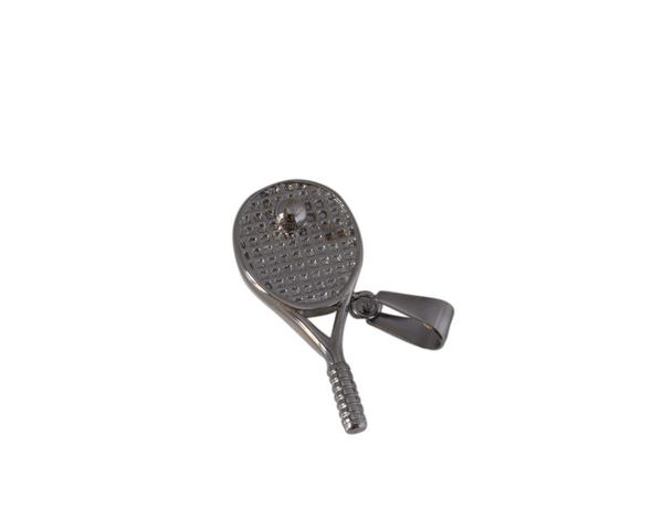 Badminton Racket pendant. Stainless Steel 304. 35x16x5mm. Plateado. Inn.4x9mm