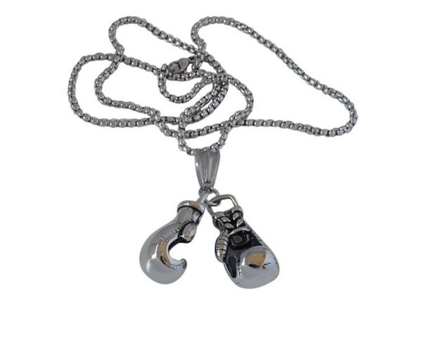 Boxing globes Necklace. Stainless Steel 304. 28x32mm. 60cm long. Silver.