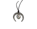 Swarosvki and Zamak half moon pendant. 36x35mm. Silver-Light Grey Delite. Inn. 3mm.