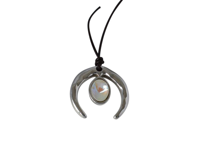 Swarosvki and Zamak half moon pendant. 36x35mm. Silver-Light Grey Delite. Inn. 3mm.