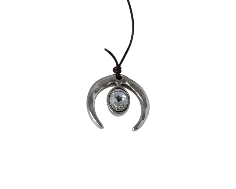 Swarovski and Zamak half moon pendant. 36x35mm. Silver-Crystal. Inn. 3mm.