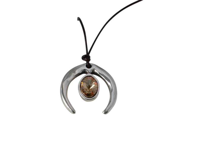 Swarosvki and Zamak half moon pendant. 36x35mm. Silver-Golden Shadow. Inn. 3mm.