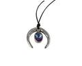 Swarovski and Zamak half moon pendant. 36x35mm. Silver-Burgundy Delite. Inn. 3mm.