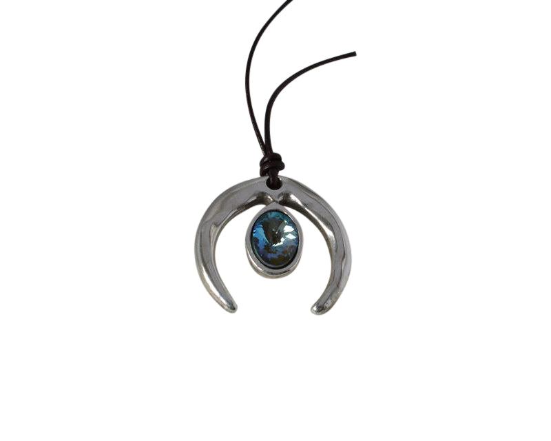 Swarovski and Zamak half moon pendant. 36x35mm. Silver-Army Green Delite. Inn. 3mm.