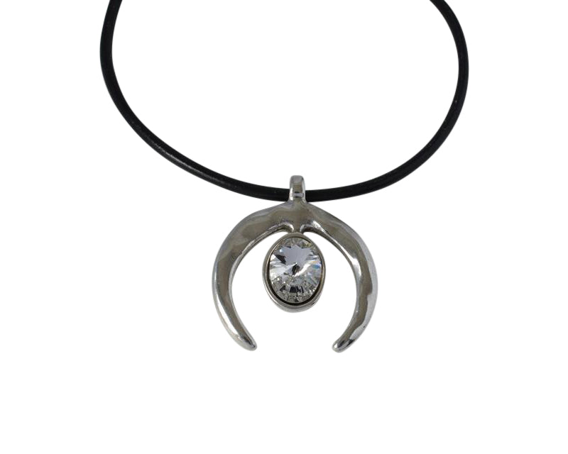 Swarovski and Zamak half moon pendant. 51x43mm. Silver-Crystal. Inn. 6mm.