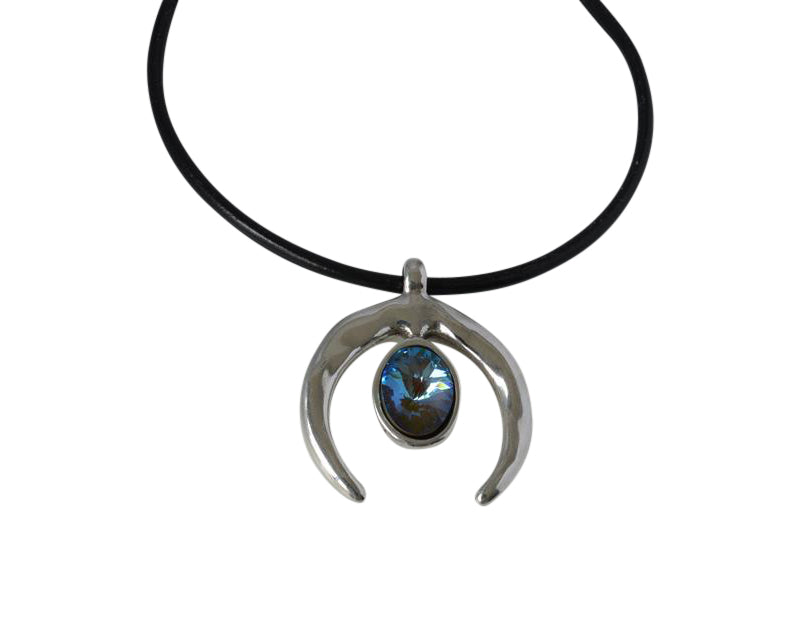 Swarovski and Zamak half moon pendant. 51x43mm. Silver-Army Green Delite. Inn. 6mm.