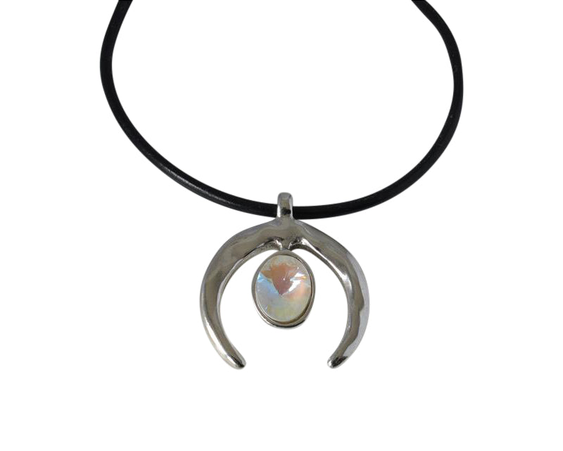 Swarovski and Zamak half moon pendant. 51x43mm. Silver-Light Grey Delite. Inn. 6mm.